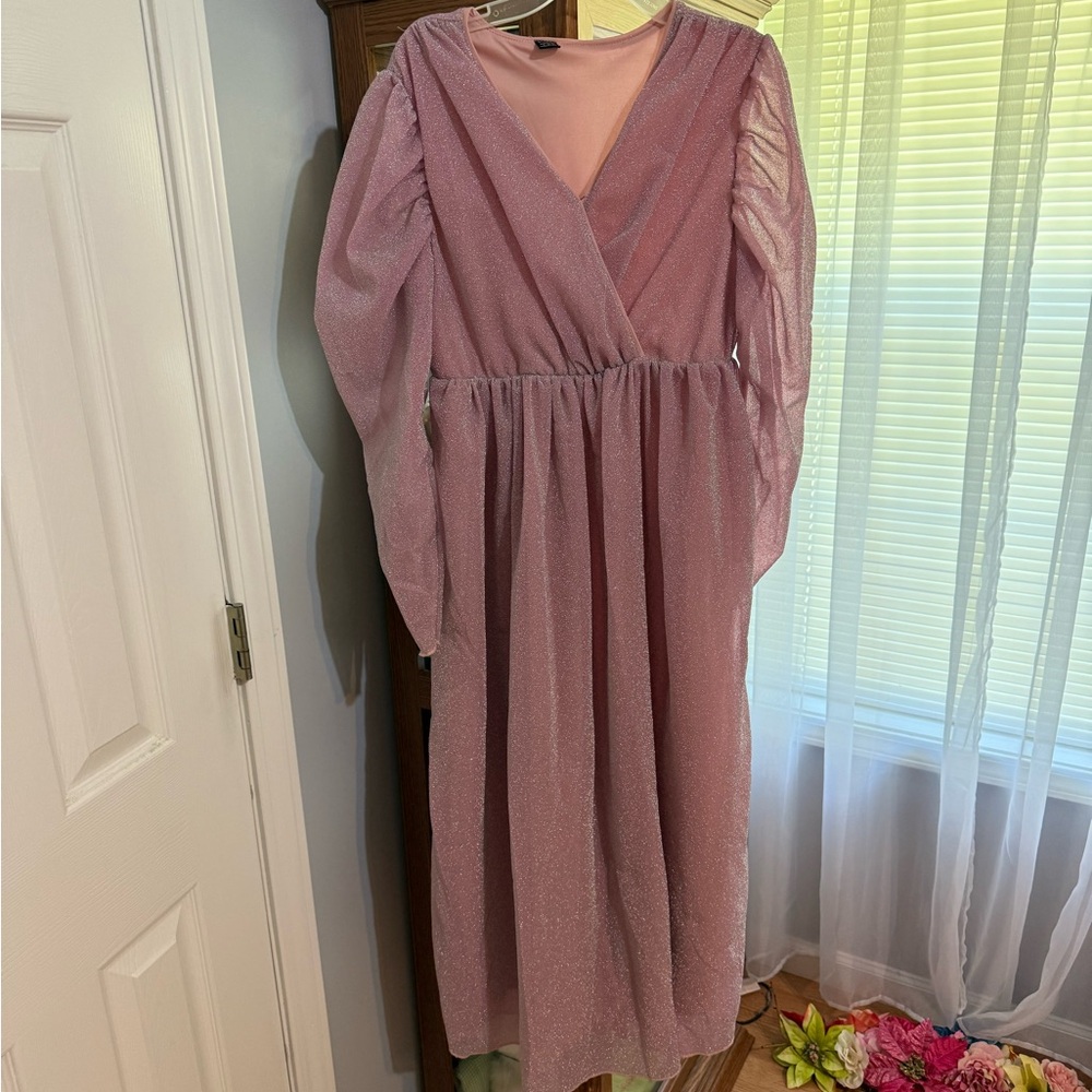 SHEIN Shimmering Pink Long Sleeve Dress